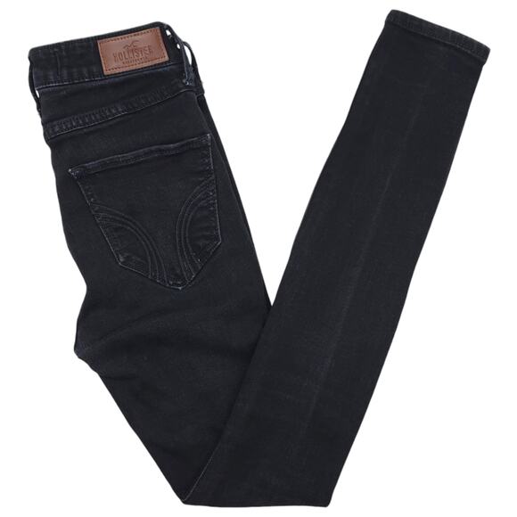 Hollister Jeans Womens 00 Short Black Super Skinny High Rise Distressed Stretch - Picture 1 of 13